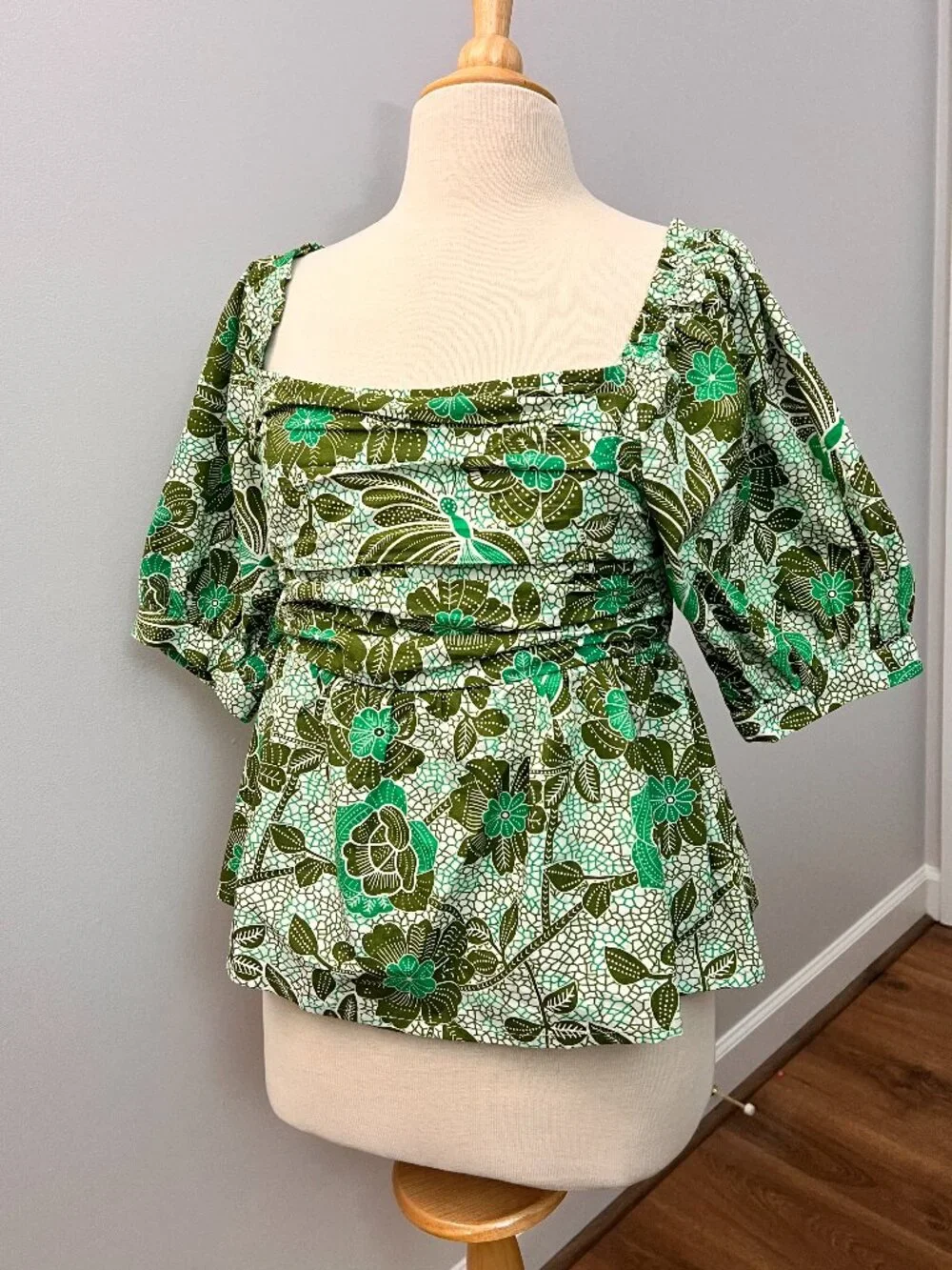NEW Nikasha Anthro Babydoll Poplin Floral Cotton Blouse Sz S